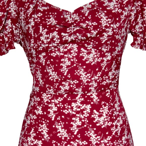 Burgundy Floral Midi Dress with side slit - Picture 3 of 11